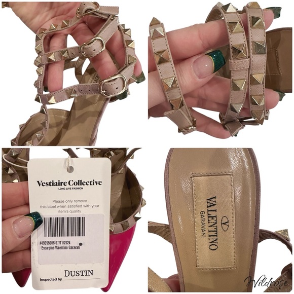 VALENTINO GARAVANI NAPPA PATENT LEATHER HOT PINK ROCKSTUD ANKLE STRAP HEELS SZ 5 - Picture 17 of 17